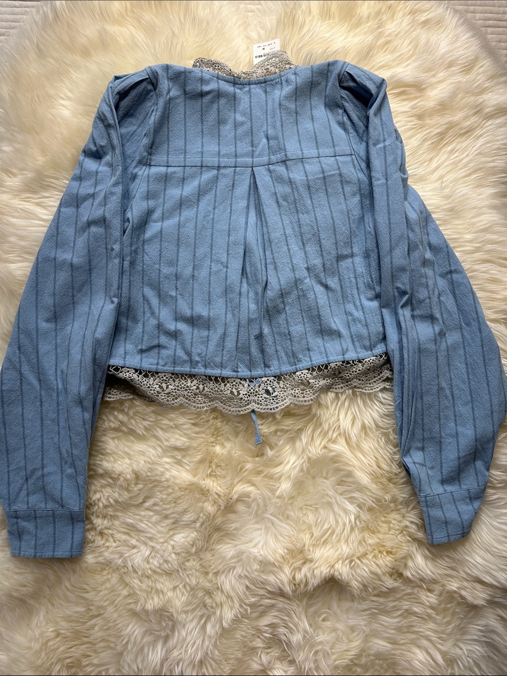 Free People Bali Jude Top Pale Blue Embroidered Lace Tie-Front Blouse - Picture 10 of 10